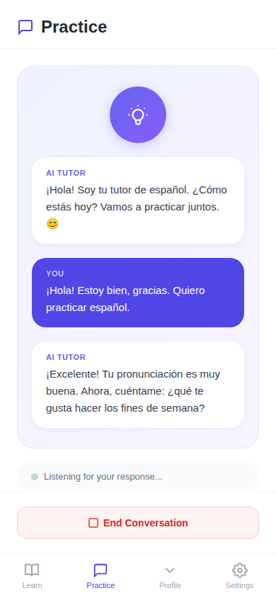 Live AI conversation practice in LinguaFlip